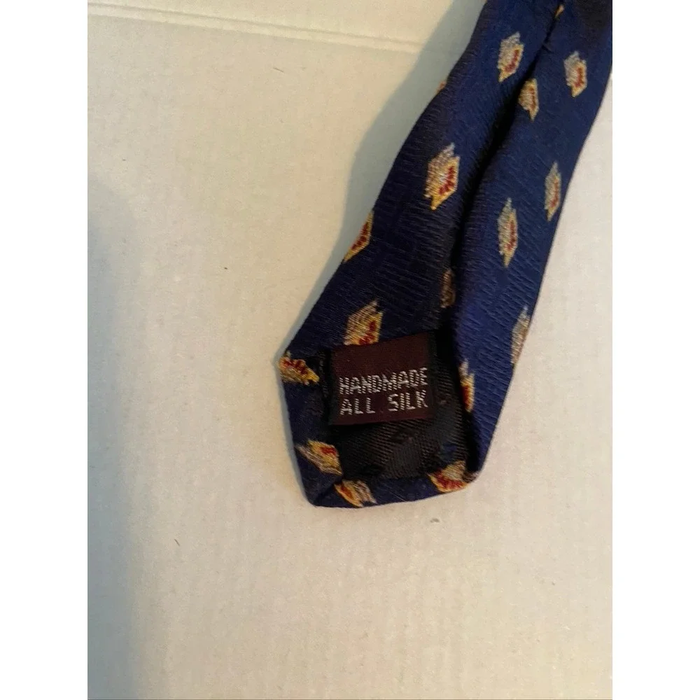 Umberto Bossi Roma Milano Mens Silk Tie Navy Blue Gold Geometric Diamond Pattern